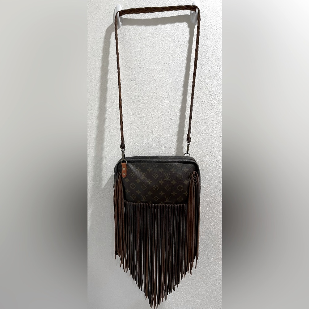 Authentic upclycled Louis Vuitton crossbody bag made by Vintage Boho Bags